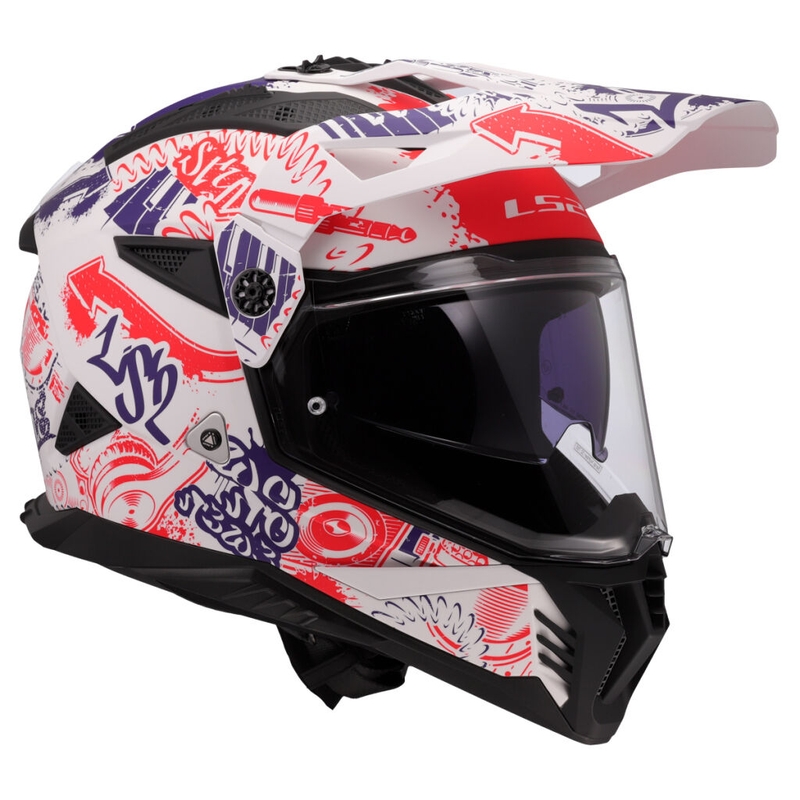 Enduro mootorratta kiiver LS2 MX702 Pioneer II Fantasy valge-punane-sinine