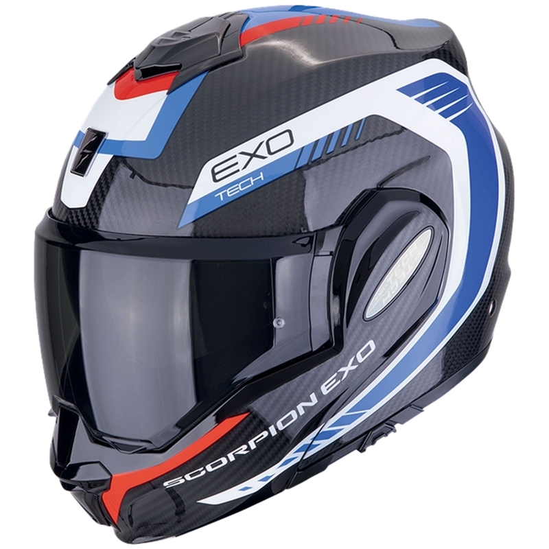 Kokkupandav mootorratta kiiver Scorpion EXO-TECH EVO CARBON COSY must-sinine-punane