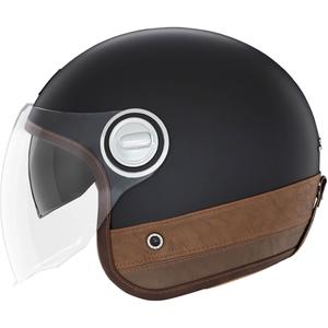 Avatud mootorratta kiiver NOX PREMIUM Heritage matt must ja pruun nahk