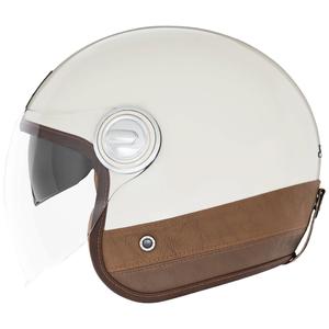 Avatud mootorratta kiiver NOX PREMIUM Heritage kreemjas valge ja pruunist nahast kiiver