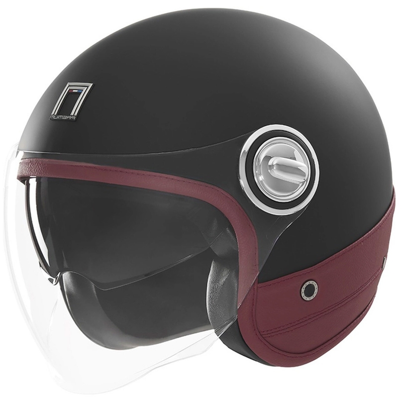 Avatud mootorratta kiiver NOX PREMIUM Heritage matt must punase nahaga