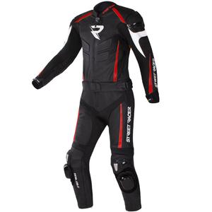 Street Racer Fast Track 2.1 must ja punane nahast mootorratta kombinesoon