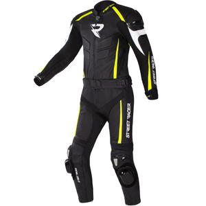 Street Racer Fast Track 2.1 must-fluorokollane-valge nahast mootorratta kombinesoon