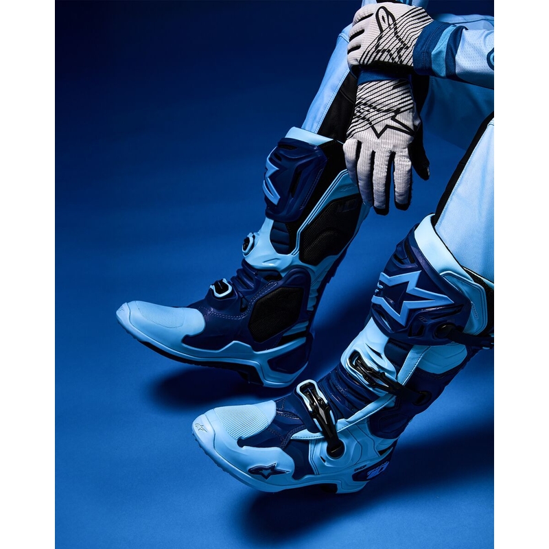 Alpinestars Tech 10 Limited Edition Steelers sinised ja helesinised mootorratta saapad