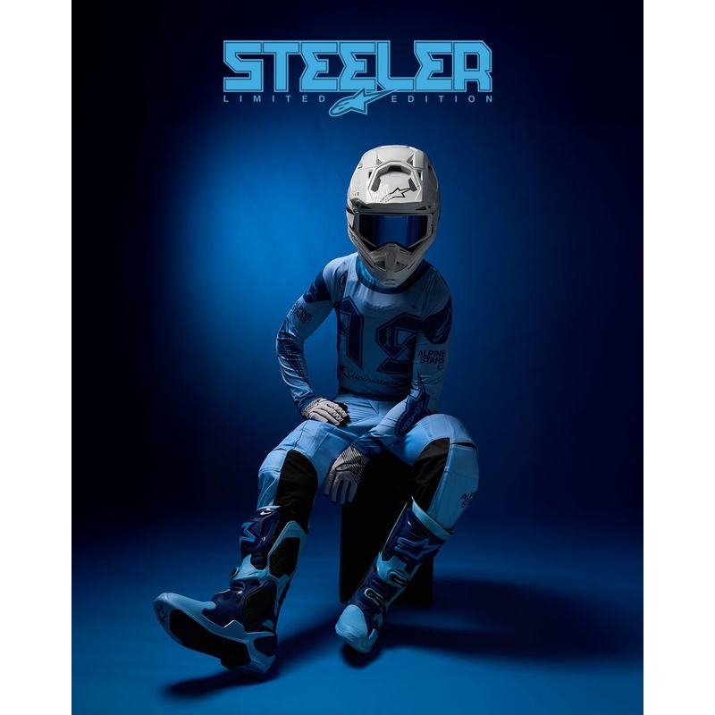 Alpinestars Tech 10 Limited Edition Steelers sinised ja helesinised mootorratta saapad