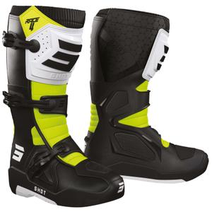 Shot Race 4 mootorrattasaapad must-valge-fluorestseeruvkollane