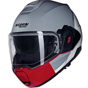 Nolan N120-1 Grafo N-COM 349 hall-valge-punane kokkupandav mootorratta kiiver