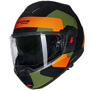 Nolan N120-1 Omocromo N-COM 345 must-oranž-roheline kokkupandav mootorratta kiiver