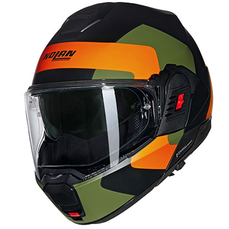 Nolan N120-1 Omocromo N-COM 345 must-oranž-roheline kokkupandav mootorratta kiiver