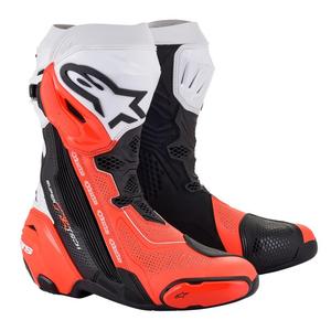Alpinestars Supertech R Vented Black, White ja Fluo Red mootorratta saapad - II klass - II. kvaliteet