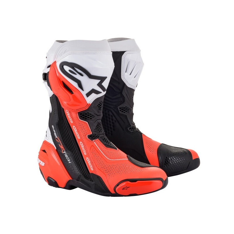 Alpinestars Supertech R Vented Black, White ja Fluo Red mootorratta saapad - II klass - II. kvaliteet