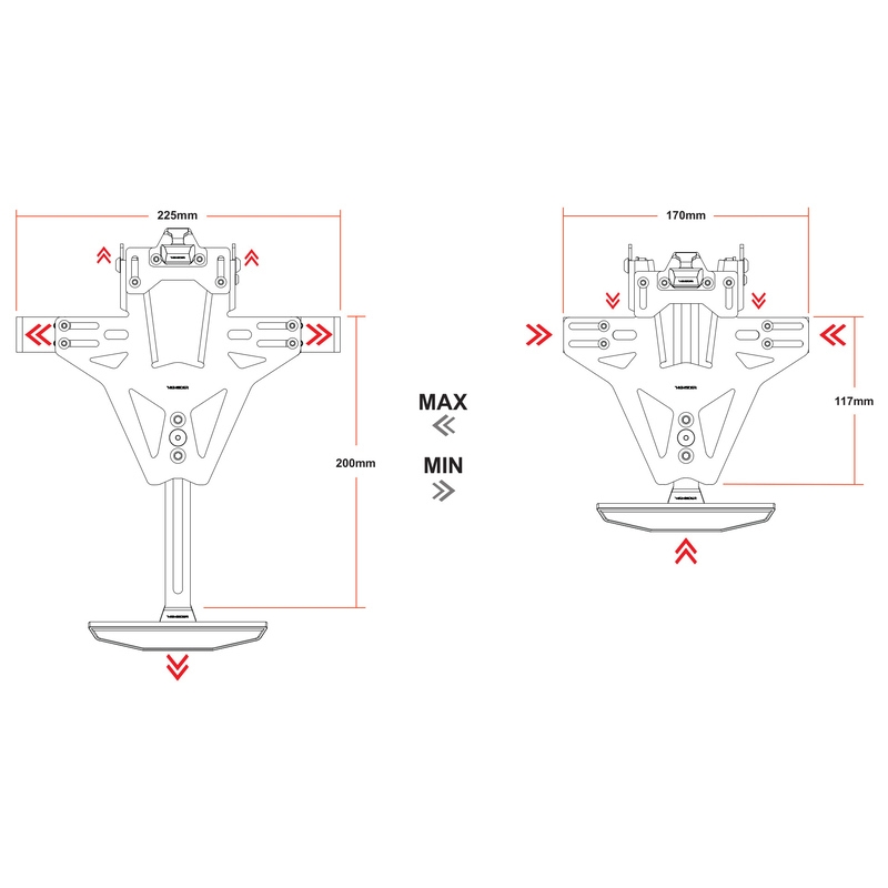 Numbrimärkide hoidja koos valgustusega Highsider Akron RS PRO Yamaha MT-09 must
