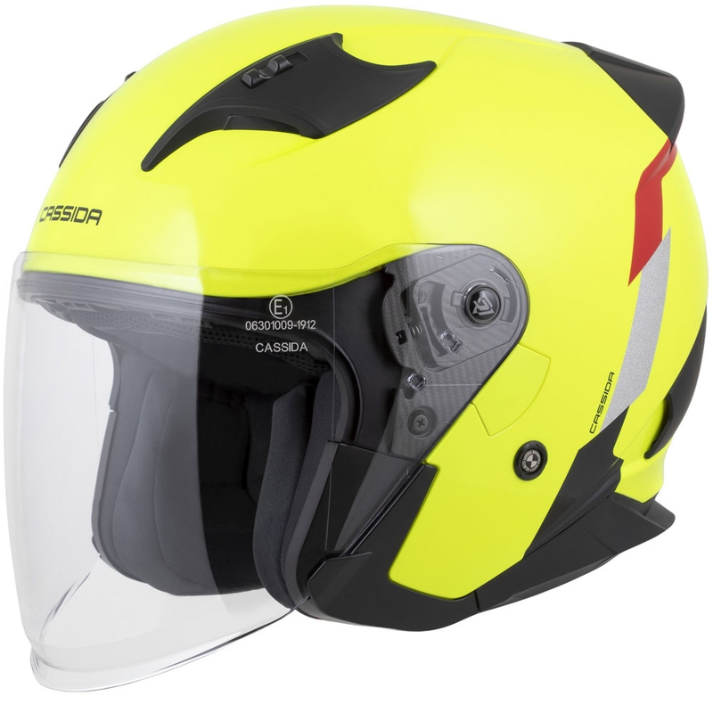 Cassida Reflex 2.0 Safety fluo kollane-punane-hall-hõbedane-peegeldav hõbedane avatud mootorratta kiiver
