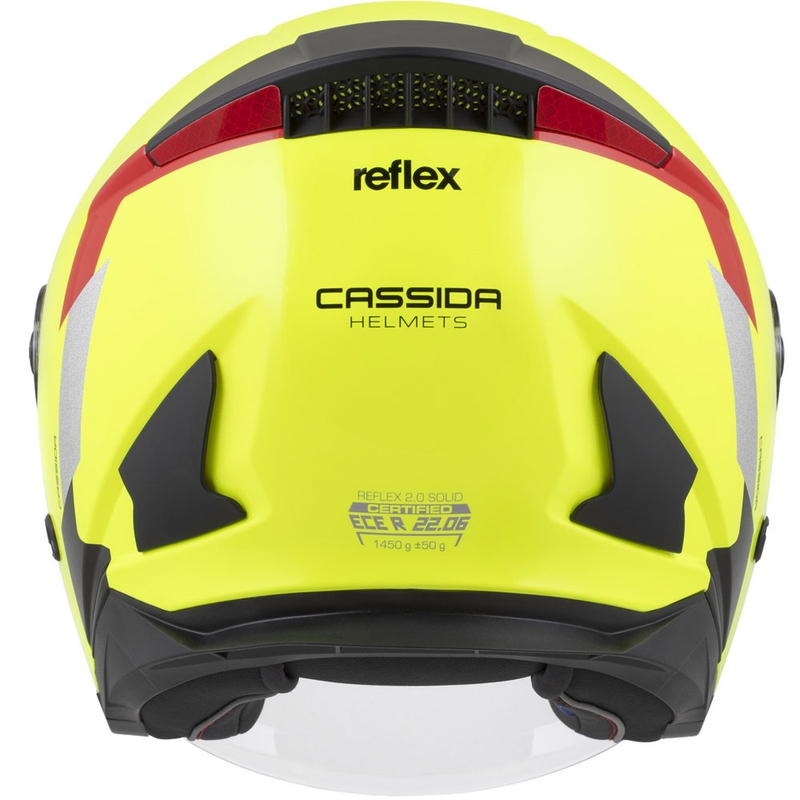 Cassida Reflex 2.0 Safety fluo kollane-punane-hall-hõbedane-peegeldav hõbedane avatud mootorratta kiiver