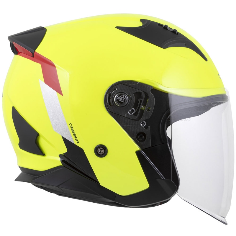 Cassida Reflex 2.0 Safety fluo kollane-punane-hall-hõbedane-peegeldav hõbedane avatud mootorratta kiiver