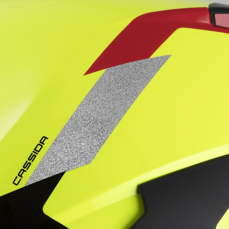 Cassida Reflex 2.0 Safety fluo kollane-punane-hall-hõbedane-peegeldav hõbedane avatud mootorratta kiiver