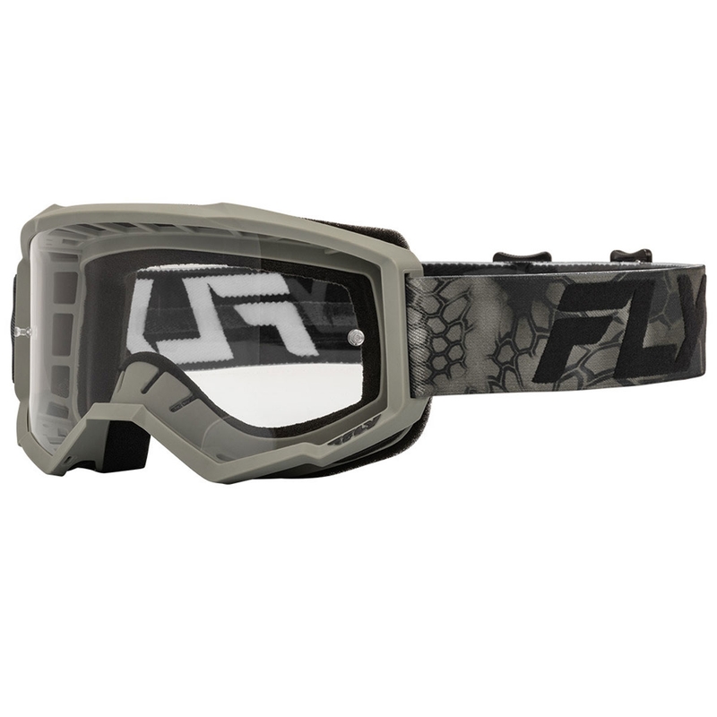 Motokrossiprillid Fly Racing Focus hallikasmustad läbipaistva pleksiga