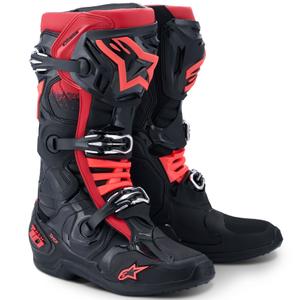 Alpinestars Tech 10 mustad ja punased mootorrattasaapad