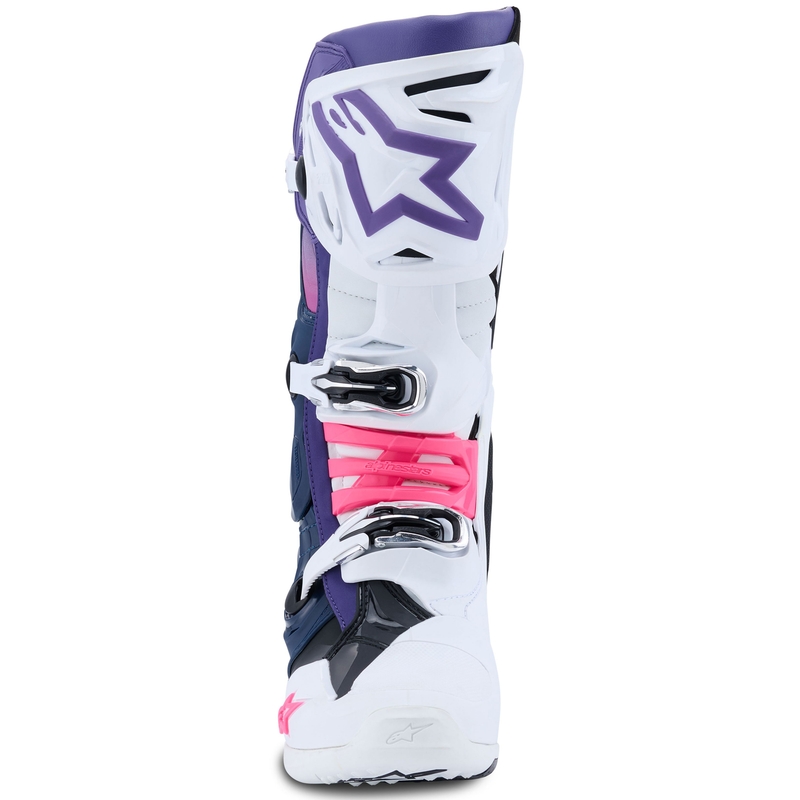 Alpinestars Tech 10 valge-lilla-sinine-fluo roosa mootorratta saapad