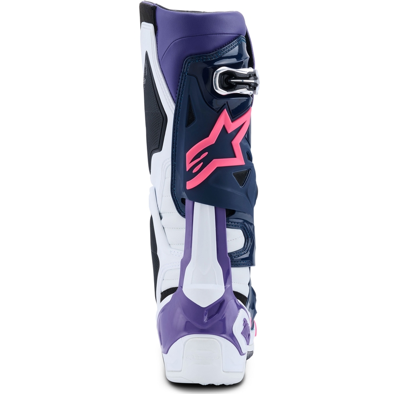 Alpinestars Tech 10 valge-lilla-sinine-fluo roosa mootorratta saapad