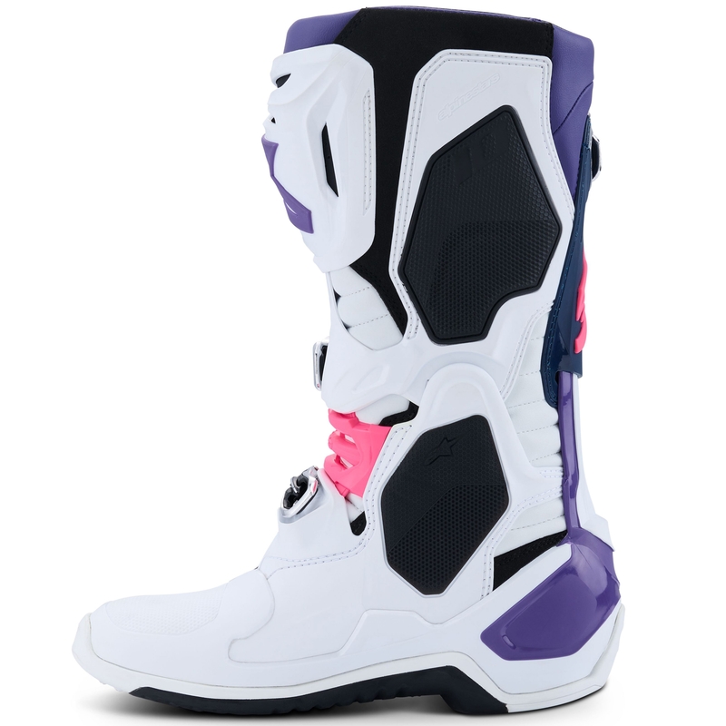 Alpinestars Tech 10 valge-lilla-sinine-fluo roosa mootorratta saapad