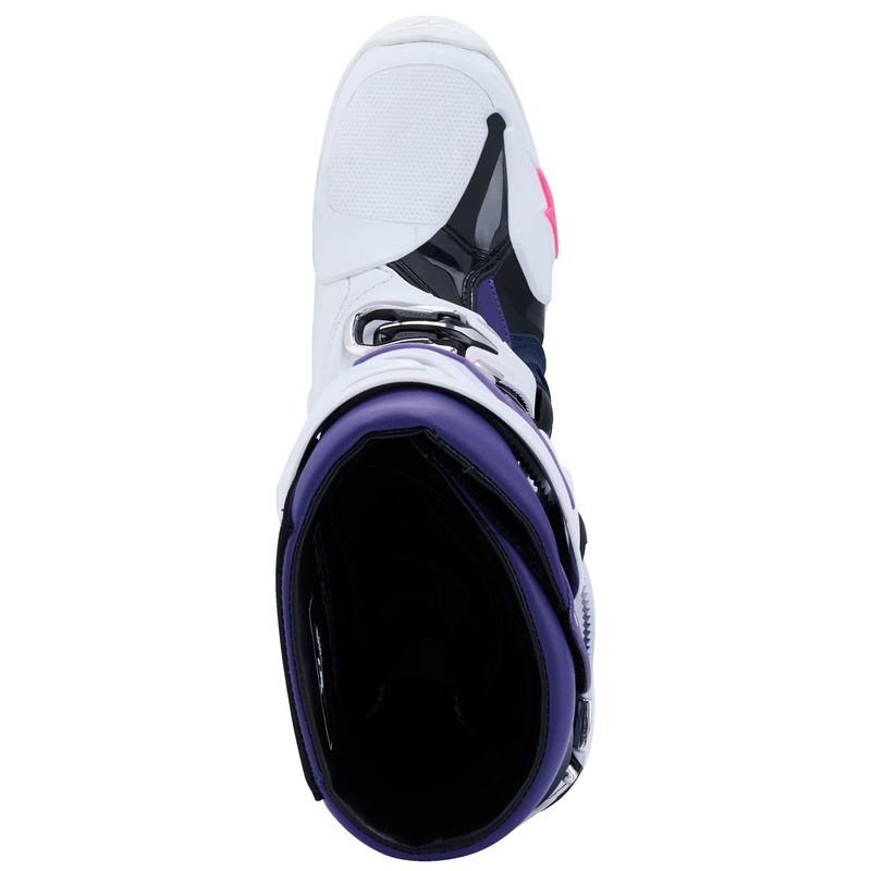 Alpinestars Tech 10 valge-lilla-sinine-fluo roosa mootorratta saapad