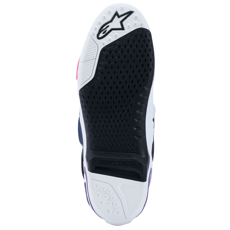 Alpinestars Tech 10 valge-lilla-sinine-fluo roosa mootorratta saapad