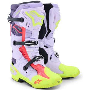 Alpinestars Tech 10 Supervented lilla-fluo kollane-roosa mootorratta saapad