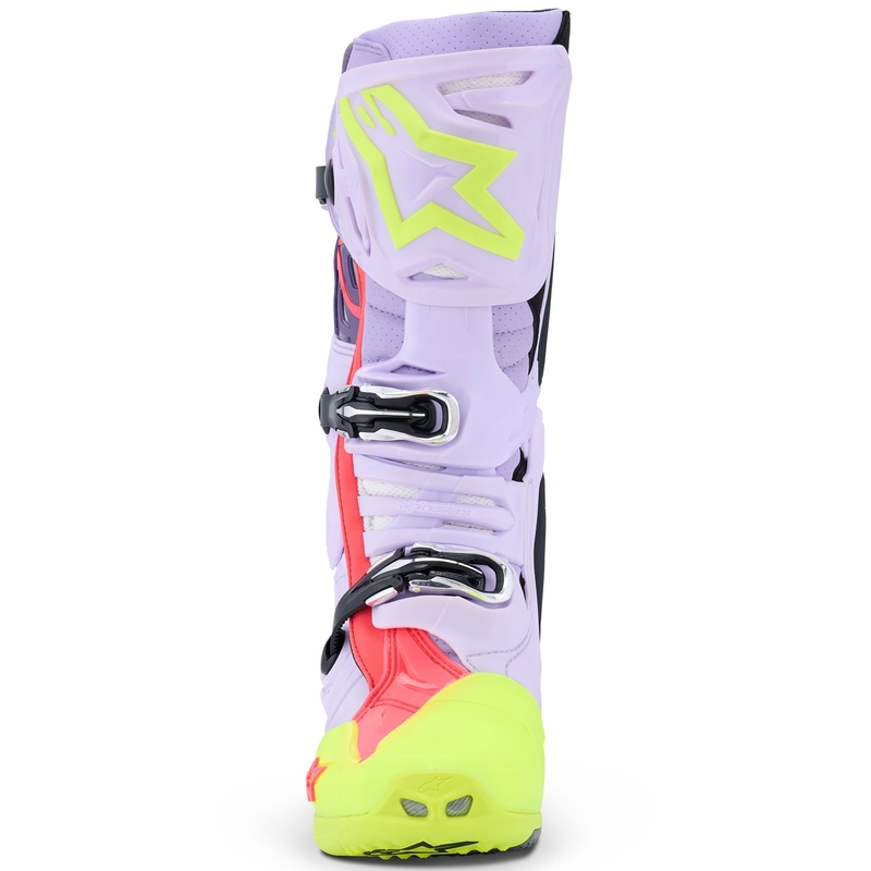 Alpinestars Tech 10 Supervented lilla-fluo kollane-roosa mootorratta saapad