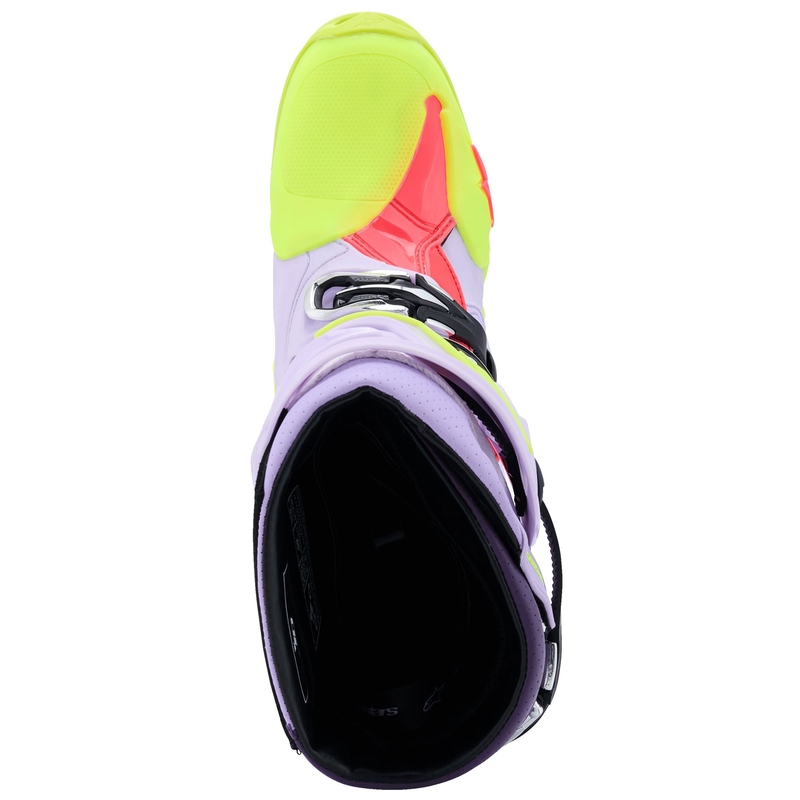 Alpinestars Tech 10 Supervented lilla-fluo kollane-roosa mootorratta saapad