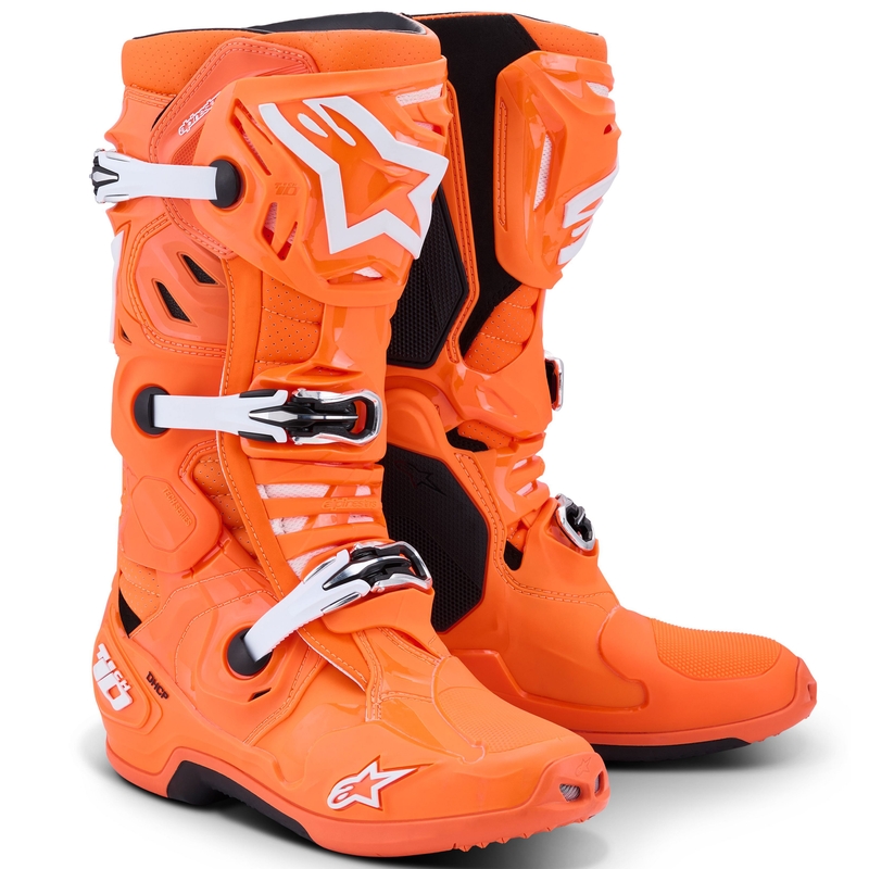 Alpinestars Tech 10 Supervented fluo oranž-must-valge mootorratta saapad