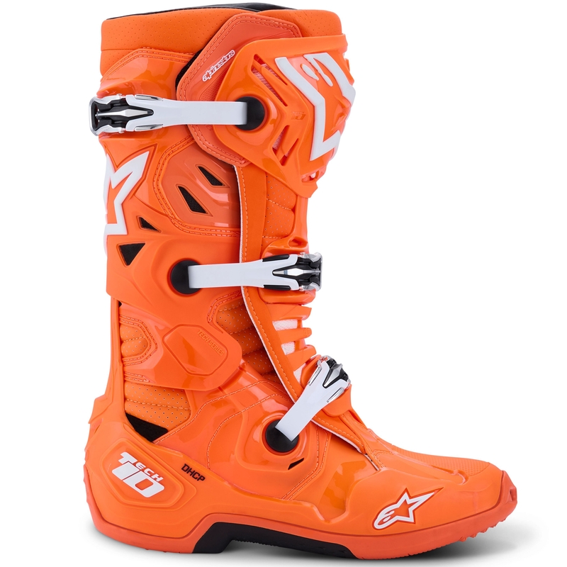 Alpinestars Tech 10 Supervented fluo oranž-must-valge mootorratta saapad