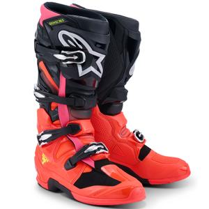 Alpinestars Tech 7 must-fluo punane-fluo roosa mootorratta saapad