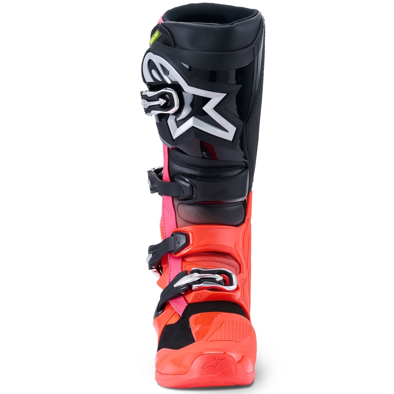 Alpinestars Tech 7 must-fluo punane-fluo roosa mootorratta saapad