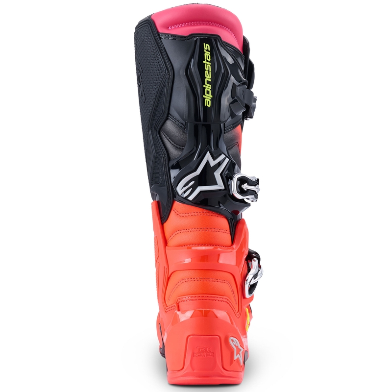 Alpinestars Tech 7 must-fluo punane-fluo roosa mootorratta saapad