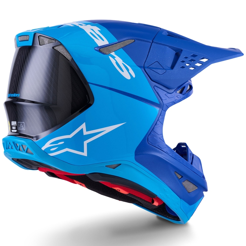 Alpinestars Supertech S-M10 Flood Motokross kiiver sinine pärlmutterhele-must-must-süsinik-matte-läikiv kiiver