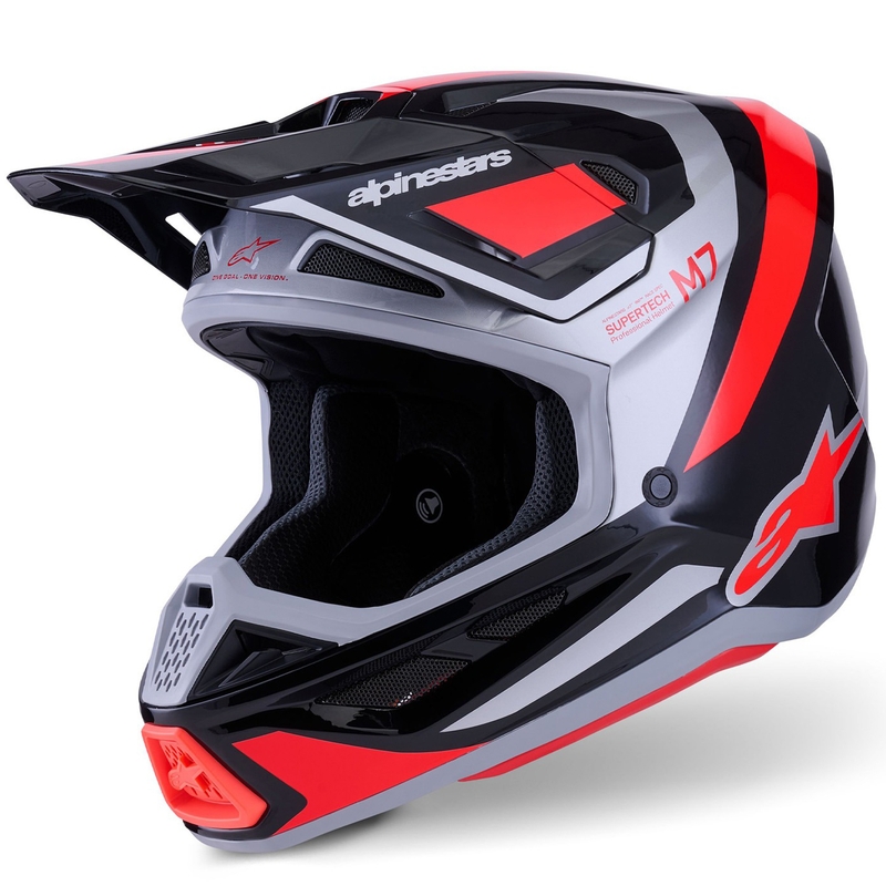 Alpinestars SM7 Rise motokrossikiiver must-hõbedane-fluo punane