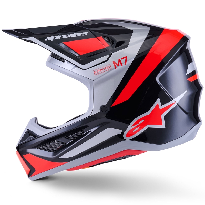 Alpinestars SM7 Rise motokrossikiiver must-hõbedane-fluo punane