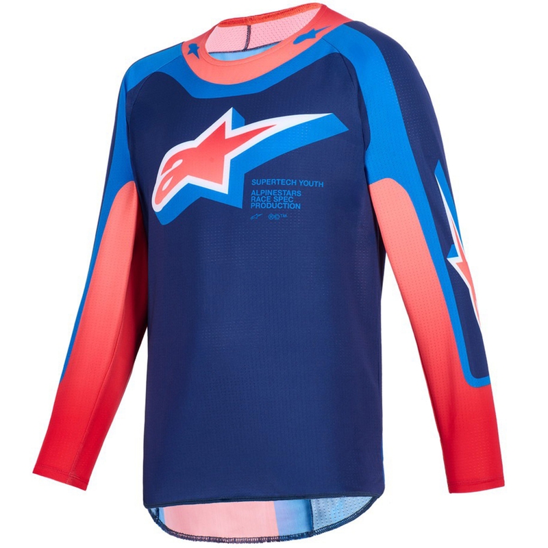 Alpinestars Supertech Vista Noorte tumesinine-korall-kobalt laste motokrossitrikoo