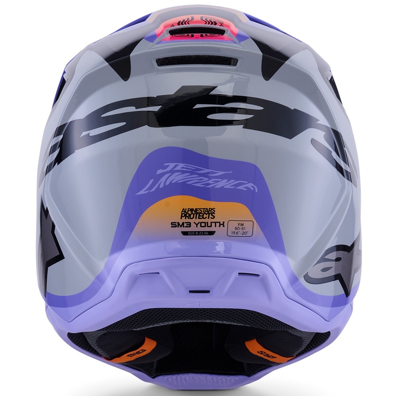 Laste motokrossikiiver Alpinestars S-M3 edition JETT LAWRENCE hall-lillakas-must