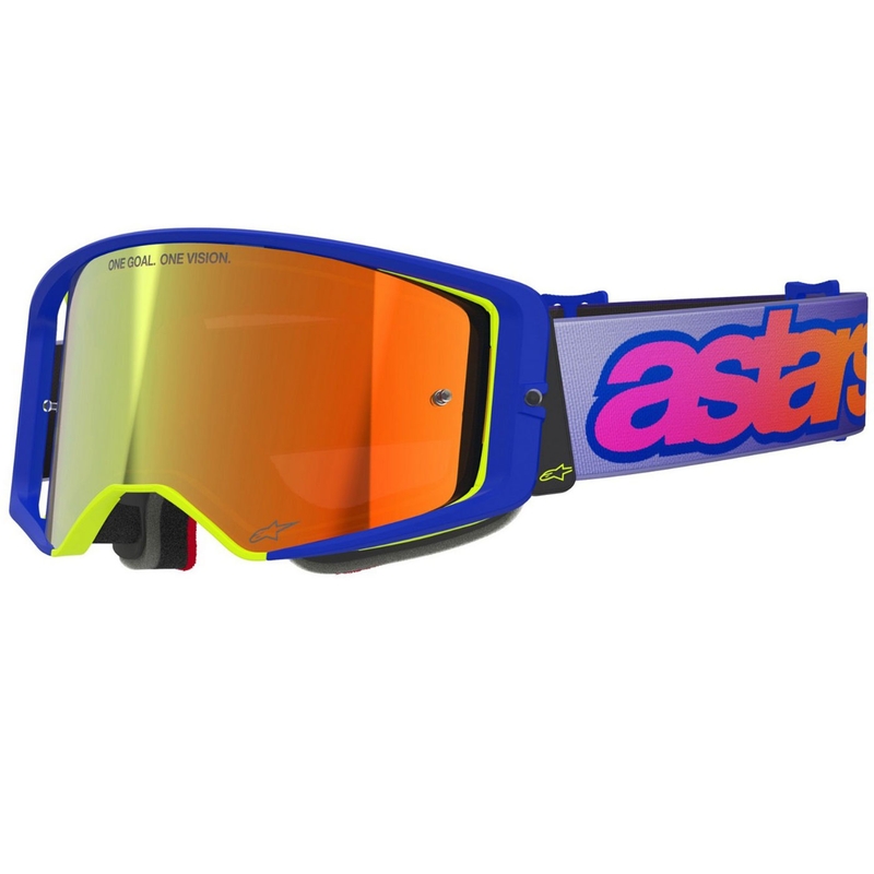 Alpinestars Supertech Vision Vista motokrossiprillid sinikollane-lillakaspunase peegelpildiga punase klaasiga