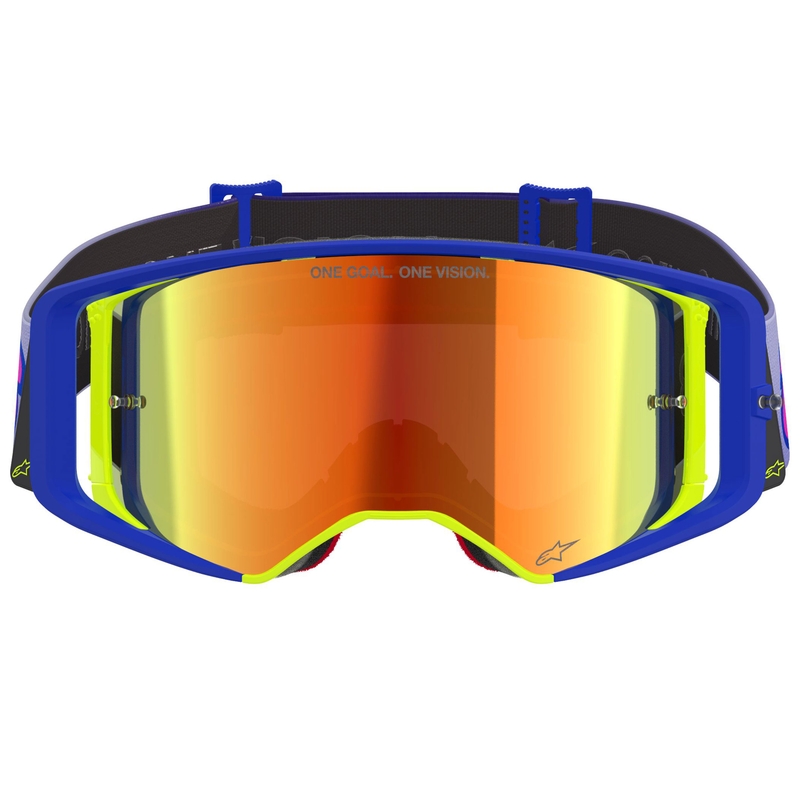 Alpinestars Supertech Vision Vista motokrossiprillid sinikollane-lillakaspunase peegelpildiga punase klaasiga