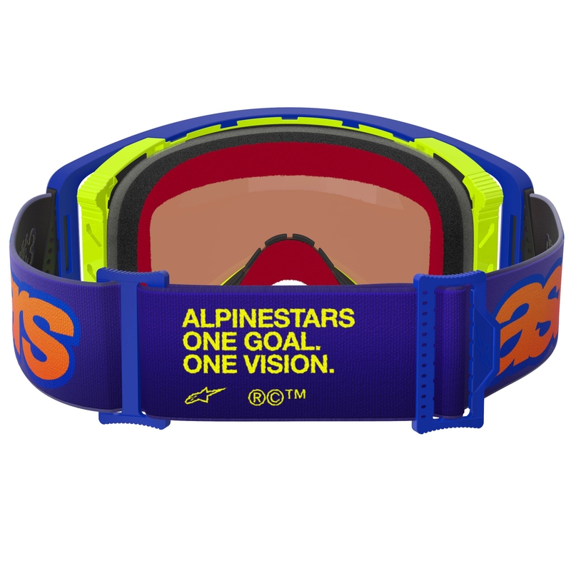 Alpinestars Supertech Vision Vista motokrossiprillid sinikollane-lillakaspunase peegelpildiga punase klaasiga