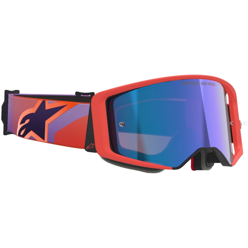 Alpinestars Supertech Vision Corp motokrossiprillid oranži ja lilla värviga, sinise peegliläätsega.