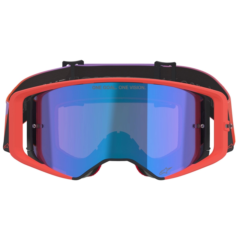 Alpinestars Supertech Vision Corp motokrossiprillid oranži ja lilla värviga, sinise peegliläätsega.