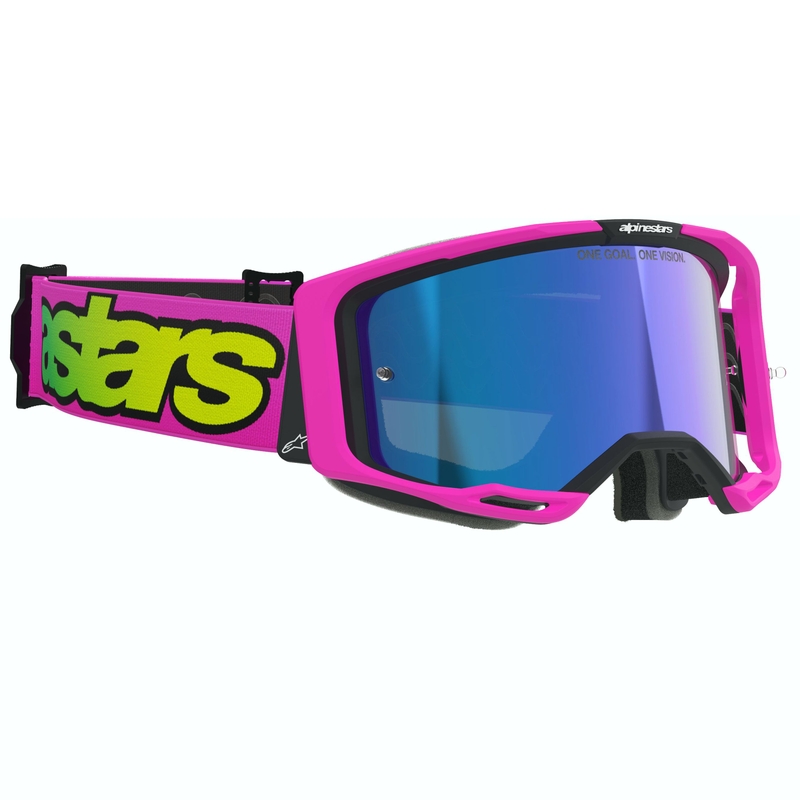 Alpinestars Vision 8 Vista fluo roosa-fluo kollane-roheline motokrossprillid sinise peegliläätsega