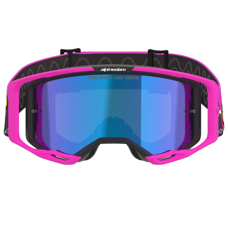 Alpinestars Vision 8 Vista fluo roosa-fluo kollane-roheline motokrossprillid sinise peegliläätsega