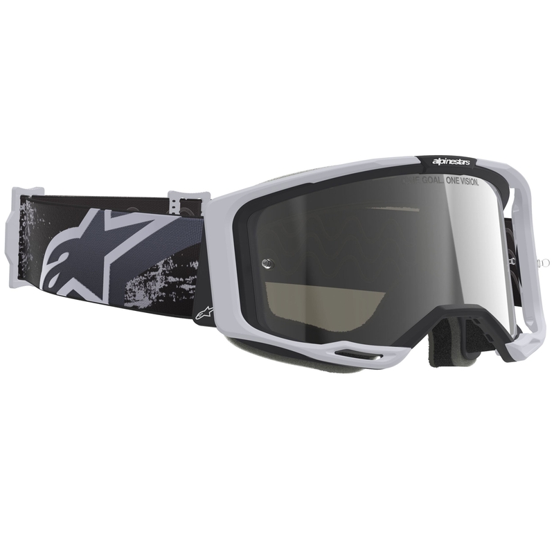 Alpinestars Supertech Vision 8 Lahnd motokrossiprillid valge ja musta värvi, hõbedaste peegelklaasidega.