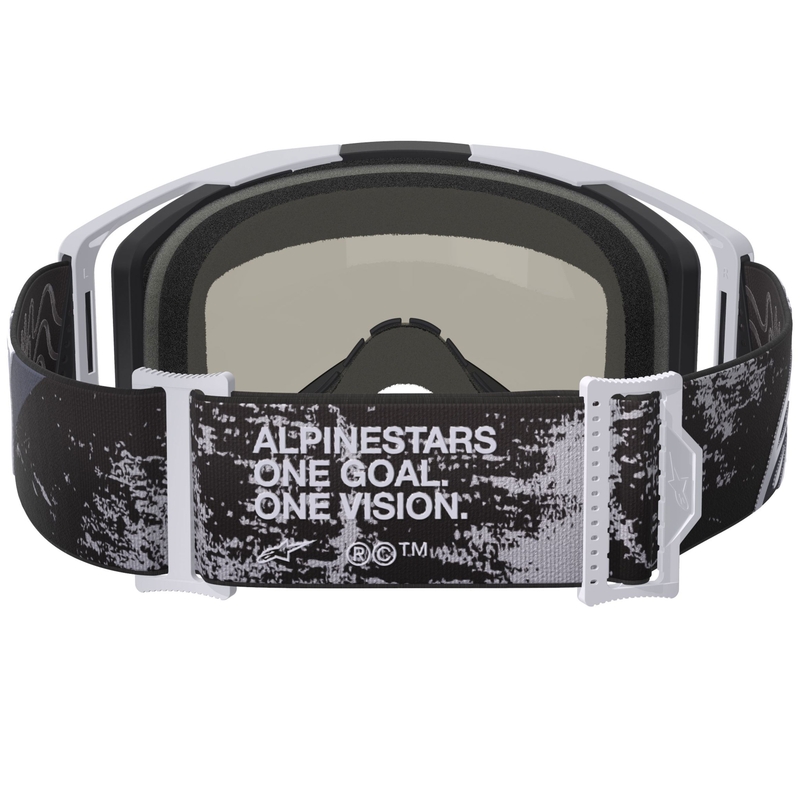 Alpinestars Supertech Vision 8 Lahnd motokrossiprillid valge ja musta värvi, hõbedaste peegelklaasidega.