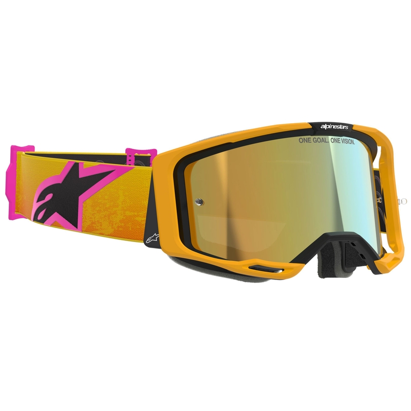 Alpinestars Vision 8 Corp motokrossiprillid oranž-kollane-roosa peegelkuldse prilliklaasiga